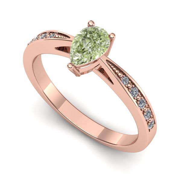 Inel logodna din aur roz cu diamant de laborator verde