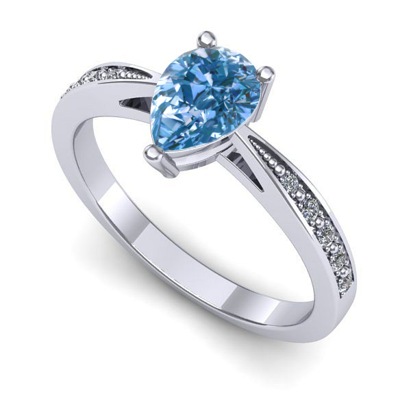 Inel logodna din aur alb cu diamant de laborator albastru