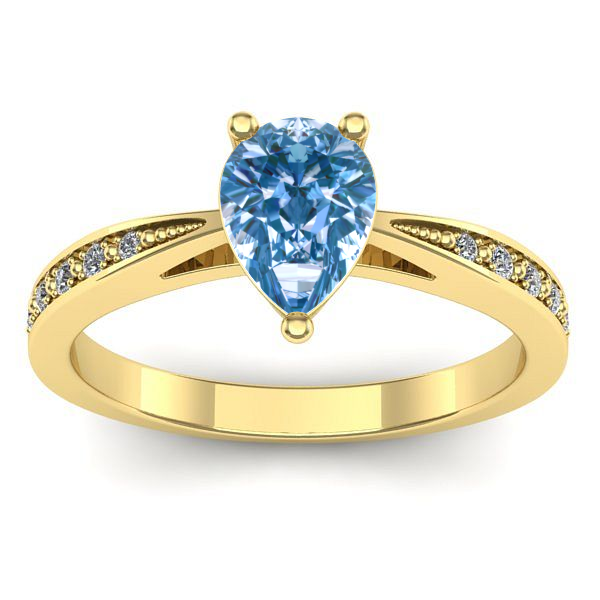 Inel cu diamant de laborator albastru lacrima