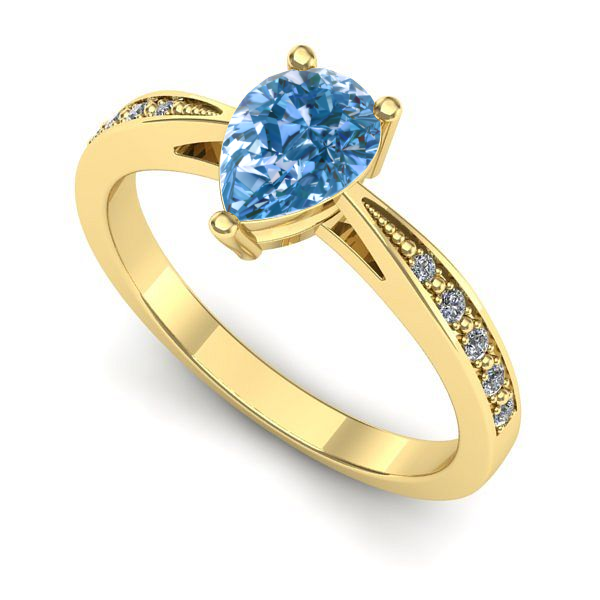 Inel logodna din aur galben cu diamant de laborator albastru