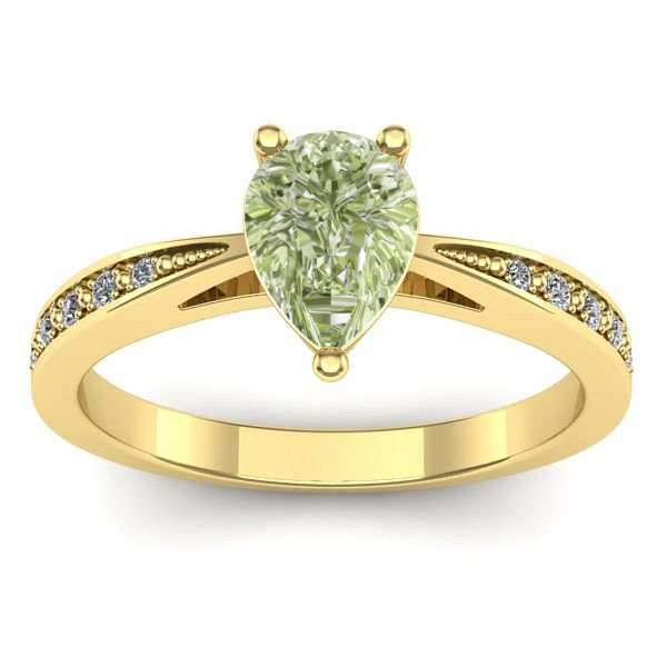 Inel logodna cu diamant de laborator verde lacrima