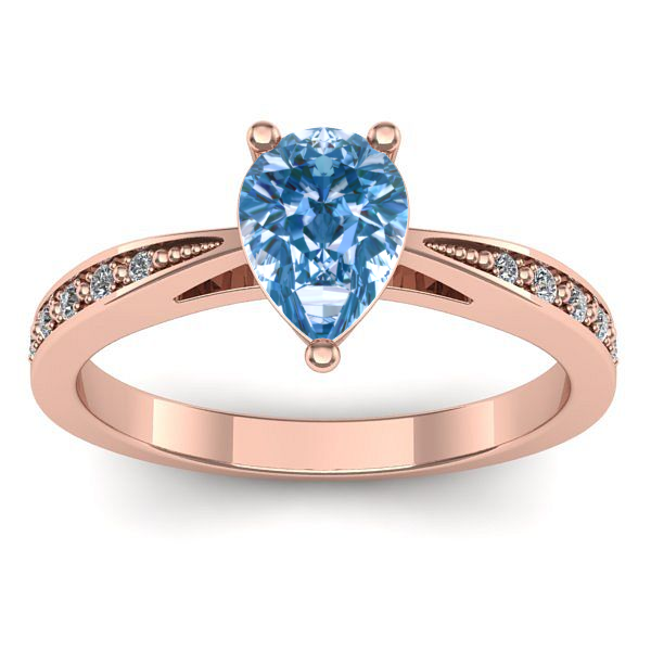 Inel logodna cu diamant de laborator albastru lacrima