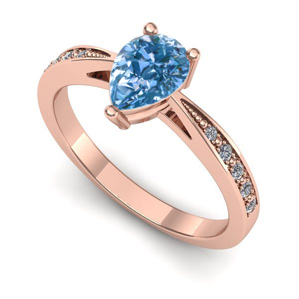 Inel de logodna din aur roz cu diamant de laborator albastru
