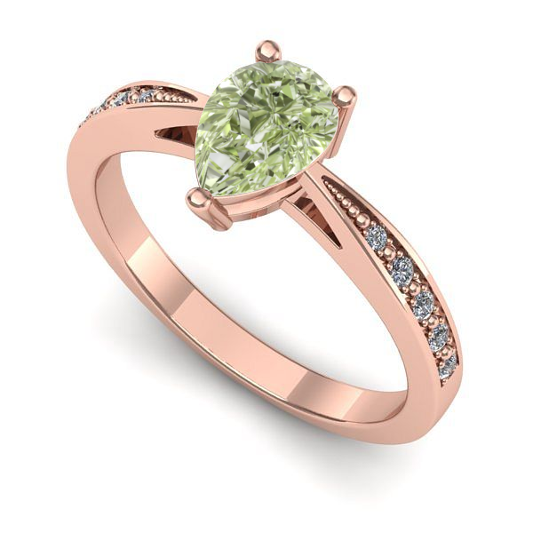 Inel de logodna din aur roz cu diamant de laborator verde
