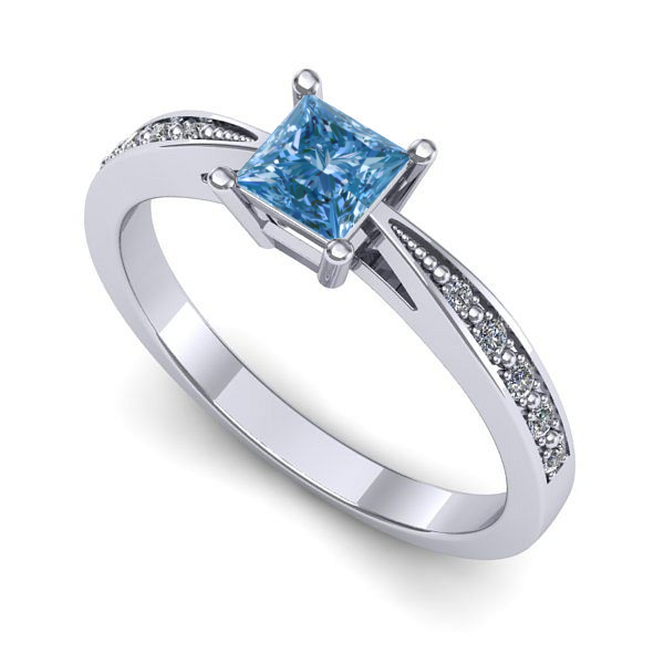 Inel din aur alb cu diamant de laborator albastru