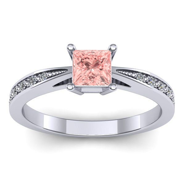 Inel logodna cu diamant de laborator roz patrat