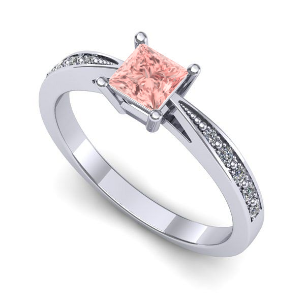 Inel logodna din aur alb cu diamant de laborator roz