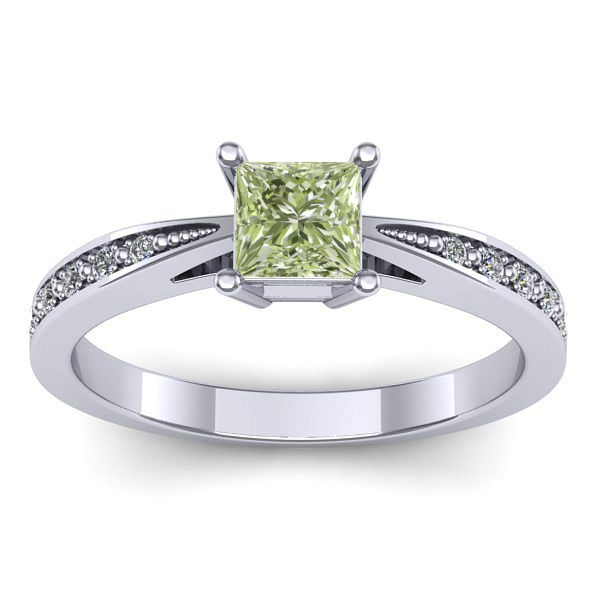 Inel cu diamant de laborator verde patrat