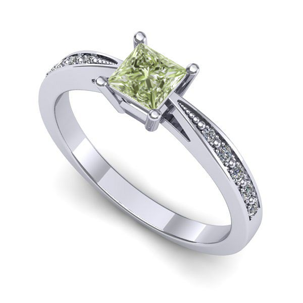 Inel logodna din aur alb cu diamant de laborator verde