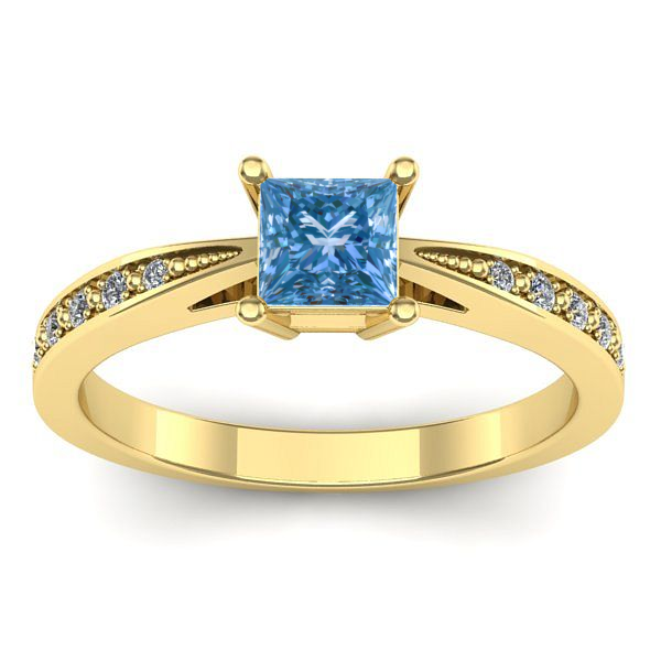Inel logodna cu diamant de laborator albastru patrat