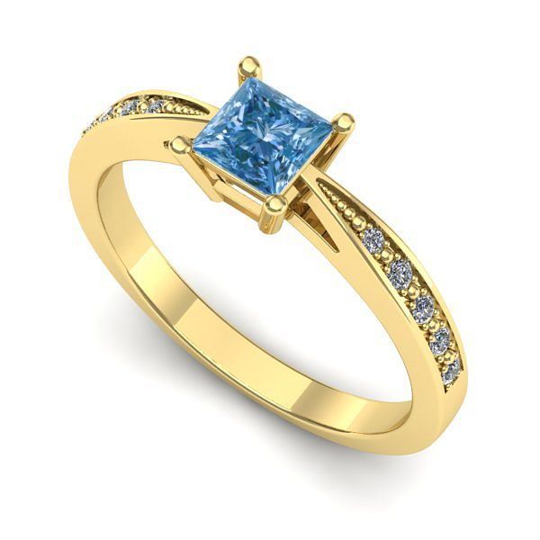 Inel logodna din aur galben cu diamant de laborator albastru