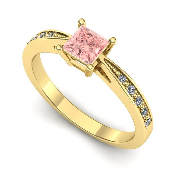 Inel de logodna din aur galben cu diamant de laborator roz