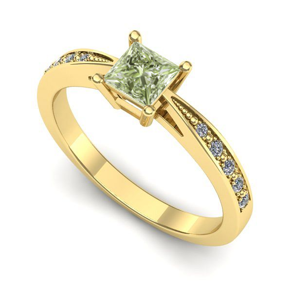 Inel de logodna din aur galben cu diamant de laborator verde