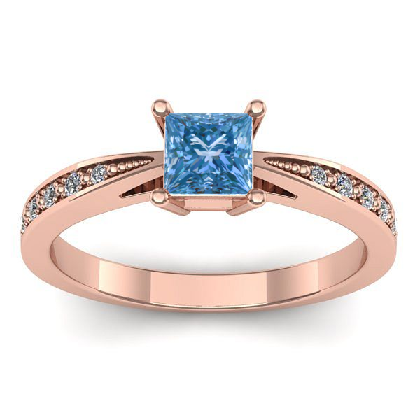 Inel de logodna cu diamant de laborator albastru patrat
