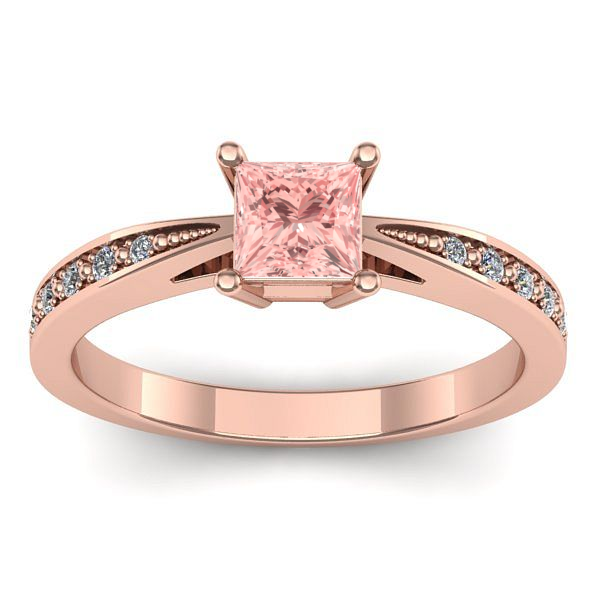 Inel logodna cu diamant de laborator roz patrat