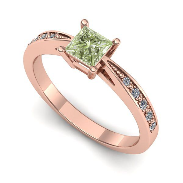 Inel de logodna din aur roz cu diamant de laborator verde