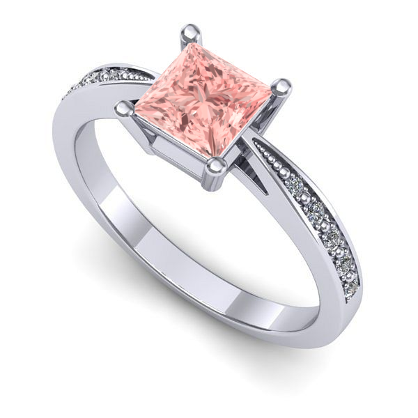 Inel din aur alb cu diamant de laborator roz