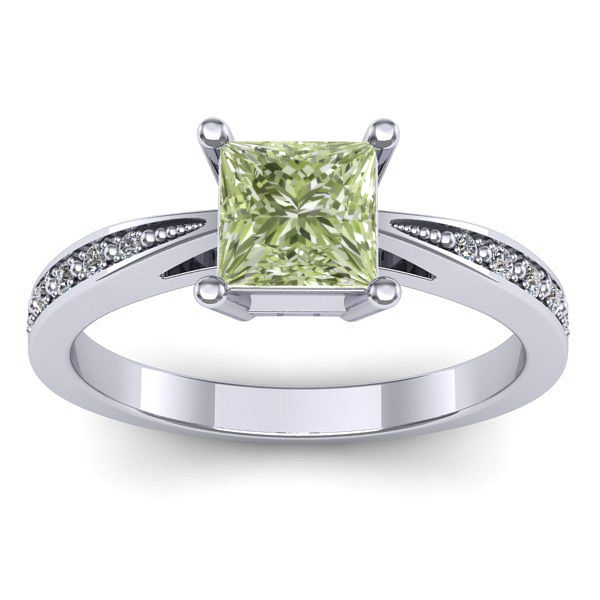 Inel logodna cu diamant de laborator verde patrat