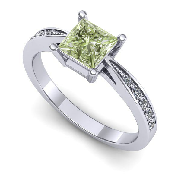 Inel de logodna din aur alb cu diamant de laborator verde