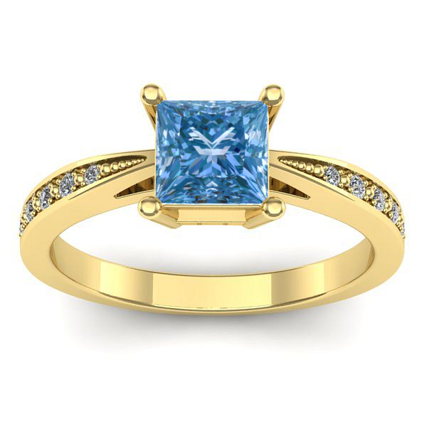 Inel logodna cu diamant de laborator albastru patrat