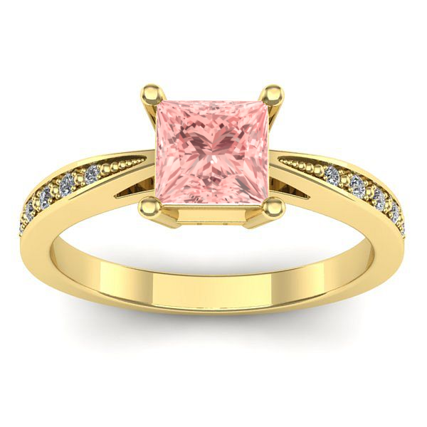 Inel logodna cu diamant de laborator roz patrat