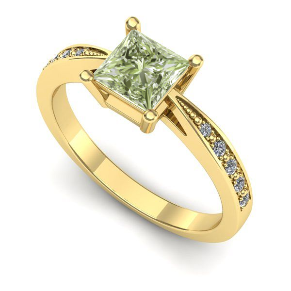 Inel logodna din aur galben cu diamant de laborator verde