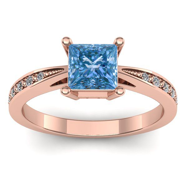 Inel de logodna cu diamant de laborator albastru patrat