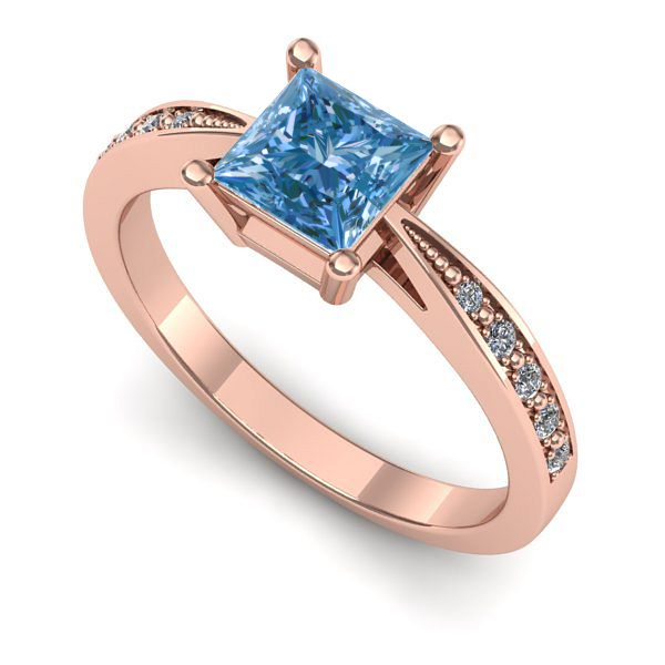 Inel din aur roz cu diamant de laborator albastru