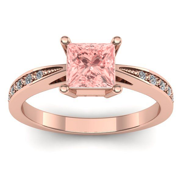 Inel cu diamant de laborator roz patrat