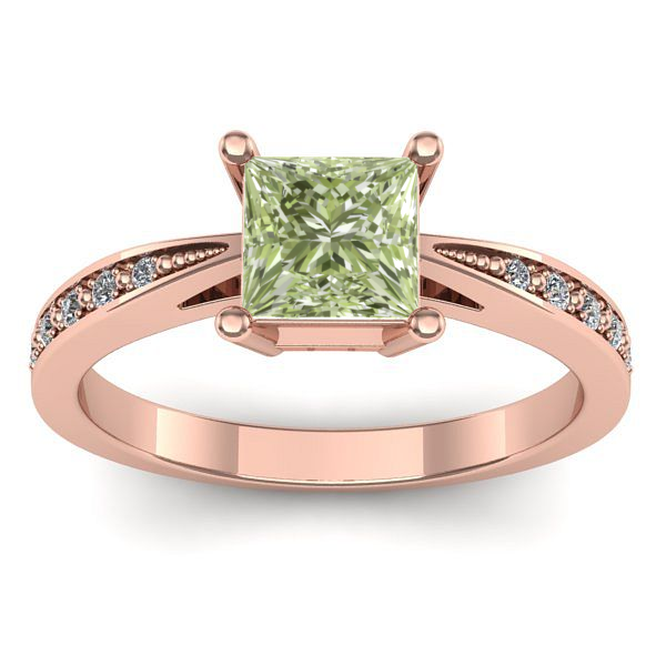 Inel logodna cu diamant de laborator verde patrat