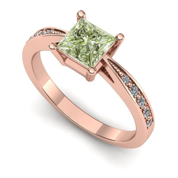 Inel logodna din aur roz cu diamant de laborator verde