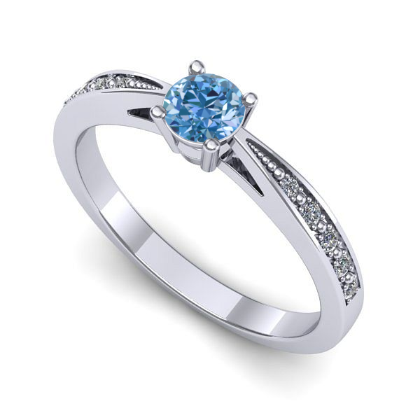 Inel din aur alb cu diamant de laborator albastru