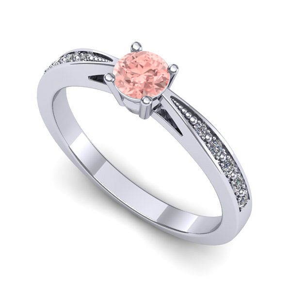 Inel de logodna din aur alb cu diamant de laborator roz
