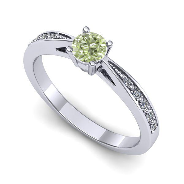 Inel logodna din aur alb cu diamant de laborator verde