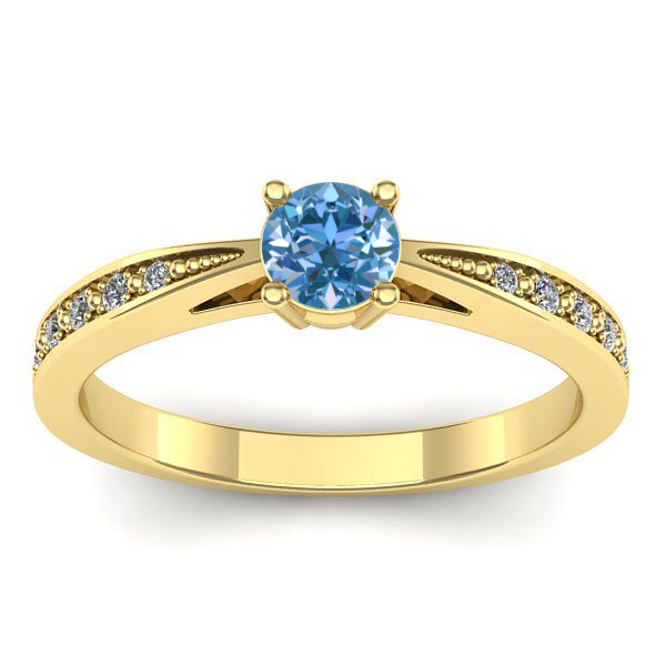 Inel logodna cu diamant de laborator albastru rotund