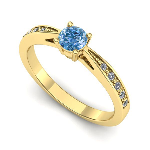 Inel de logodna din aur galben cu diamant de laborator albastru