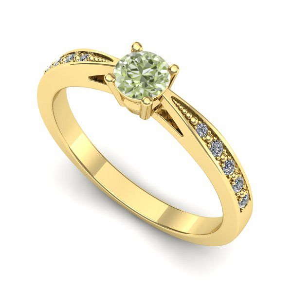 Inel de logodna din aur galben cu diamant de laborator verde