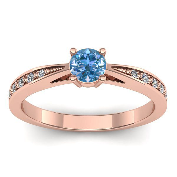 Inel cu diamant de laborator albastru rotund