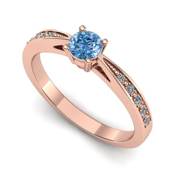 Inel de logodna din aur roz cu diamant de laborator albastru