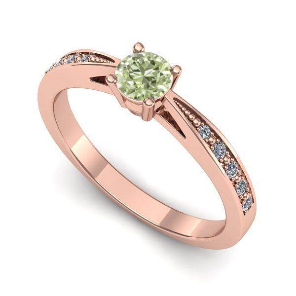 Inel din aur roz cu diamant de laborator verde