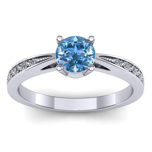 Inel de logodna cu diamant de laborator albastru rotund