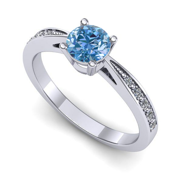 Inel de logodna din aur alb cu diamant de laborator albastru