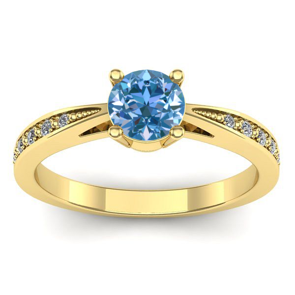 Inel logodna cu diamant de laborator albastru rotund