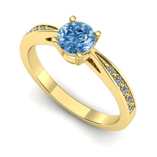 Inel din aur galben cu diamant de laborator albastru