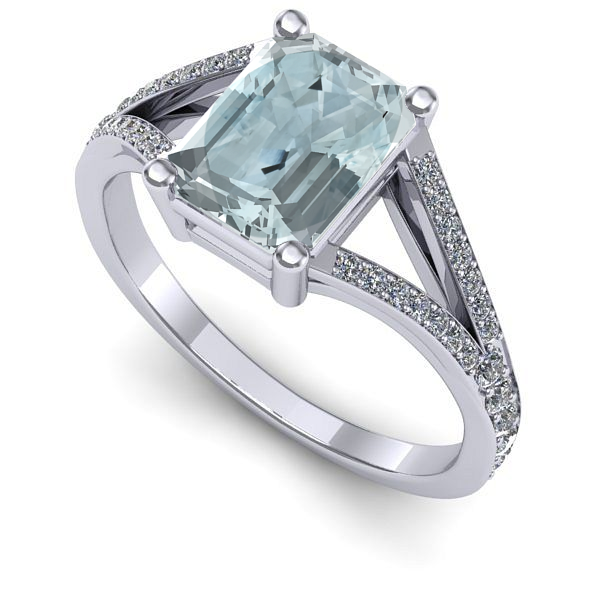 Inel logodna din aur alb cu aquamarin