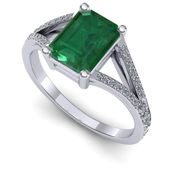 Inel de logodna din aur alb cu smarald