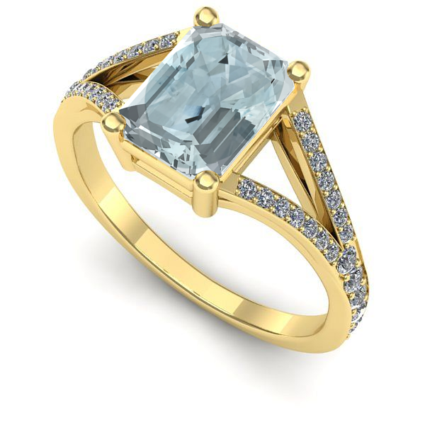 Inel logodna din aur galben cu aquamarin