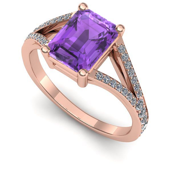 Inel logodna din aur roz cu ametist