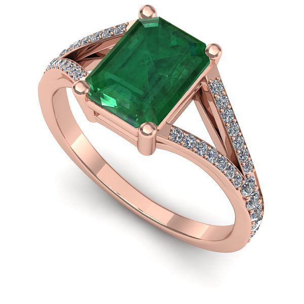 Inel de logodna din aur roz cu smarald