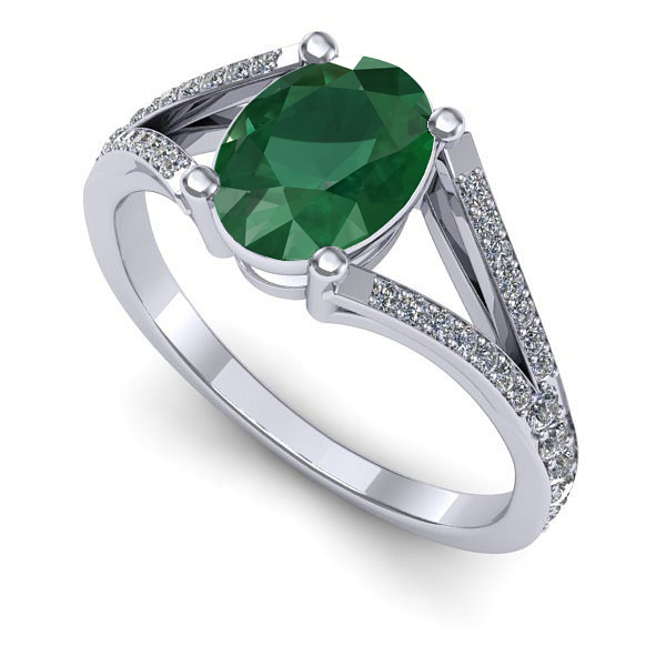 Inel logodna din aur alb cu smarald